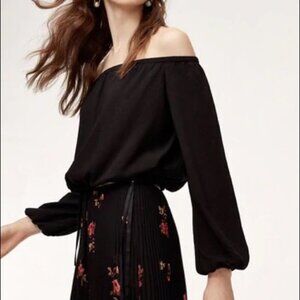 Aritzia‎ Wilfred Black  Eleanora Blouse Cropped Off-the-shoulder Top Size XXS